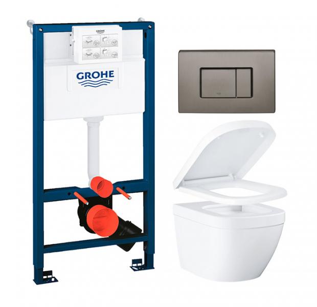 Grohe Euro kompakt toiletpakke inkl. Grohe mellem cisterne, hard graphite betjeningsplade og sæde m/soft-close