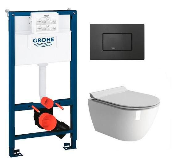 GSI Pura RIMless toiletpakke inkl. sæde m/soft-close, mellem cisterne og mat sort betjening