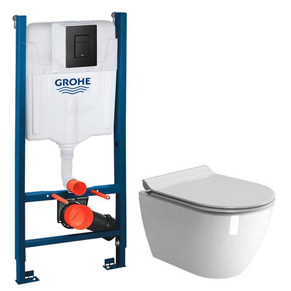 GSI Pura kompakt RIMless toiletpakke inkl. sæde m/softclose, cisterne og mat sort betjening
