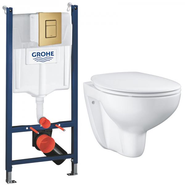 Grohe Bau Rimless toiletpakke inkl. sæde m/softclose, cisterne og messing betjening