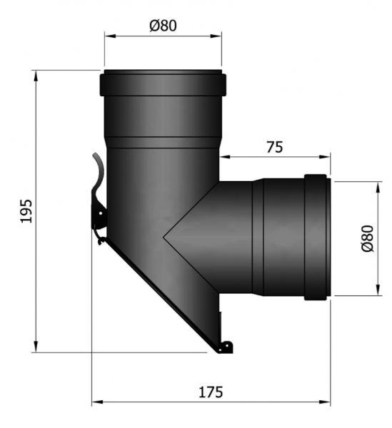 T-sektion ø80mm - 45 grd. med renselem