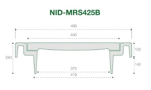 NID 425 mm karm/dæksel u/lås, firkantet, fast, 12,5 t, komposit