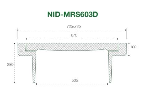 NID 600 x 280 mm karm/dæksel u/lås, firk., flyd., 40 t, komposit