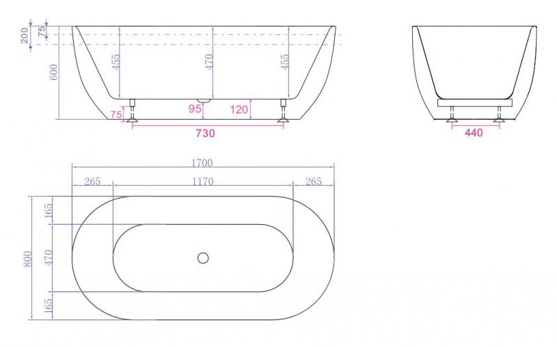 Ideavit Thalia fritstående badekar 1700 x 600 mm - Mat hvid