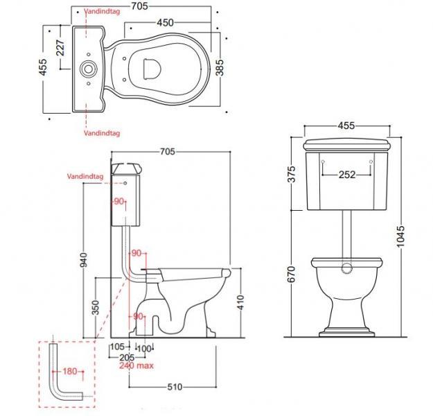 Lavabo Retro Low toilet med krom rør og S-lås - Blank hvid