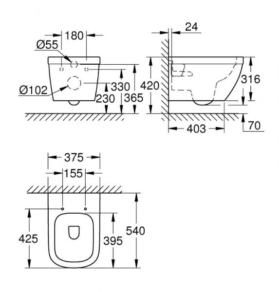 Grohe Euro væghængt toilet m/rimless