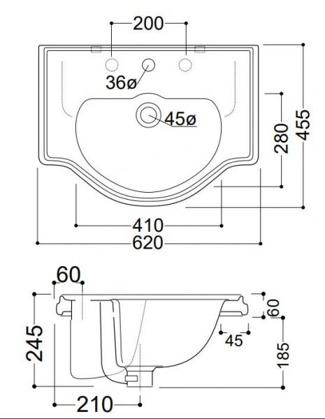 Lavabo Retro 62 håndvask t/nedfældning - 1 hanehul