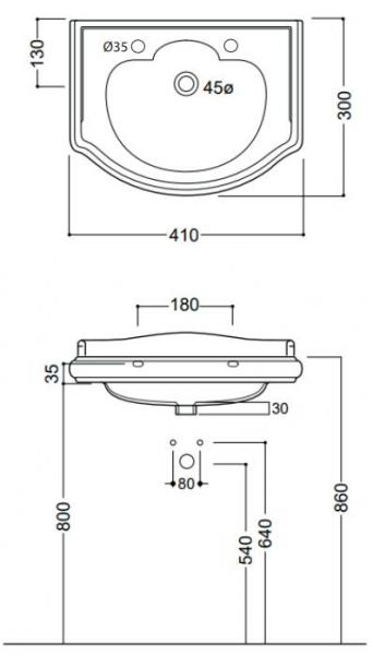 Lavabo Retro 41 håndvask t/væg - Med/uden hanehul