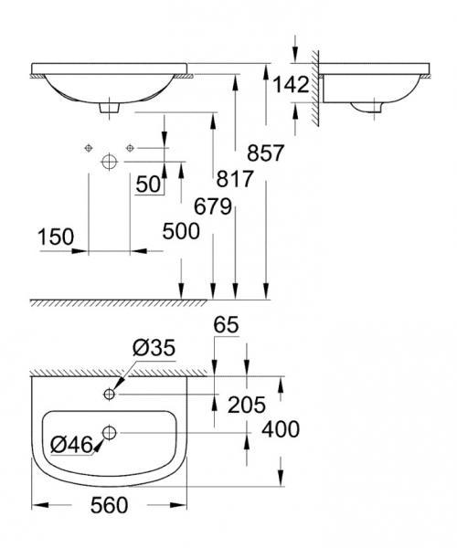 Outlet - Grohe Bau 55 håndvask t/nedfældning - 1 hanehul