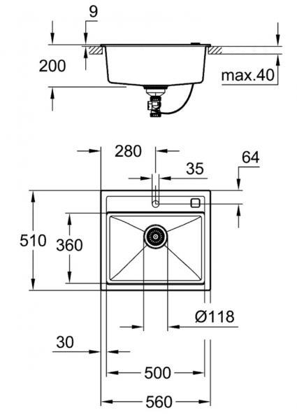 Grohe K700 køkkenvask i komposit m/Start køkkenvandhane i mat sort