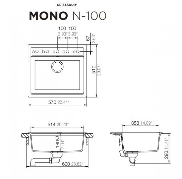 Outlet- Intra Mono N-100 køkkenvask - Magma (Sort) - 1 stk. tilbage
