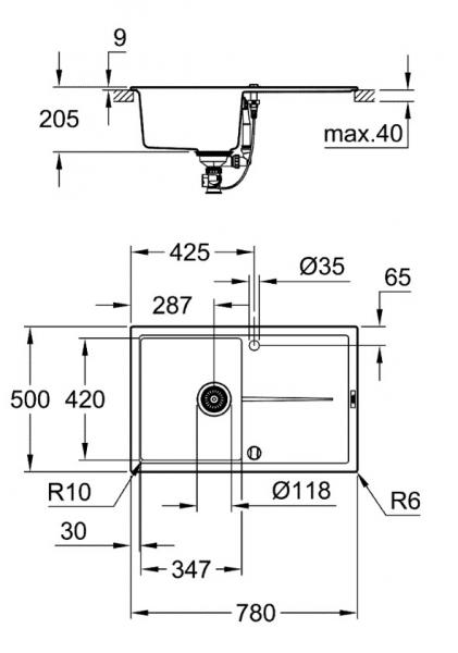 Grohe K400 køkkenvask m/afløbsbakke - Sort granit