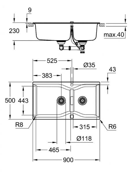 Grohe K700 dobbelt køkkenvask - Sort granit