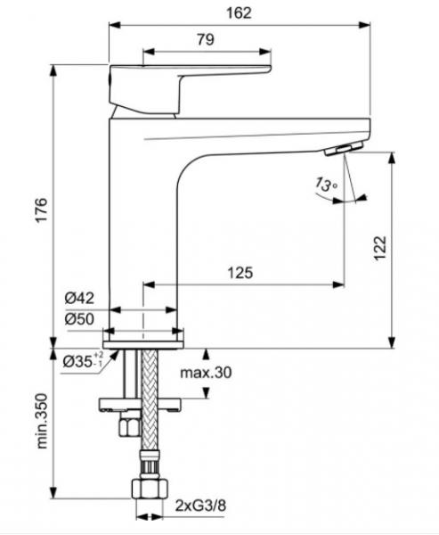 Ideal Standard Cerafine håndvaskarmatur H120 u/bundventil - krom