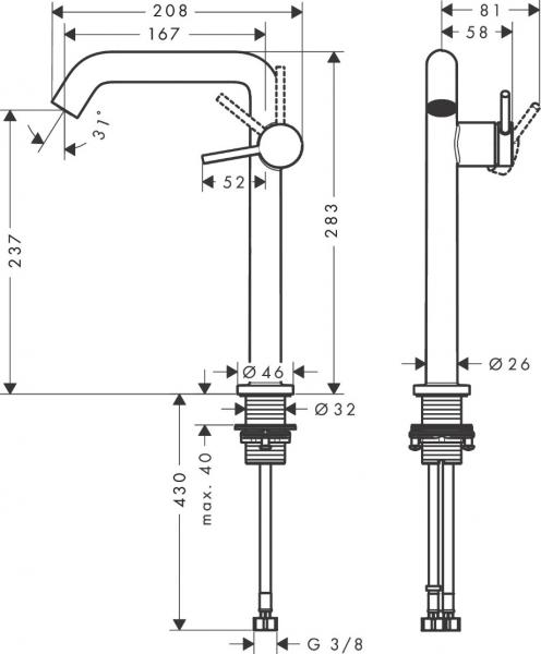 Hansgrohe Tecturis S 240 Fine bowlearmatur m/CoolStart - Børstet bronze