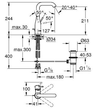 Grohe Essence New L håndvaskarmatur m/bundventil og svingtud - Poleret hard graphite