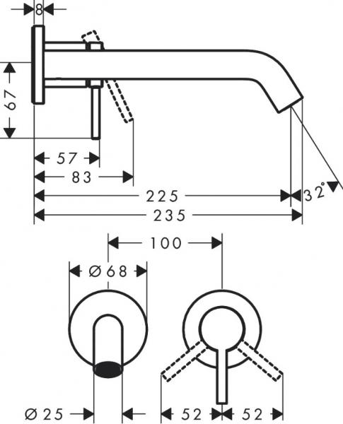 hansgrohe Tecturis S håndvaskarmatur t/indbygning m/EcoSmart+ - 225 - Krom