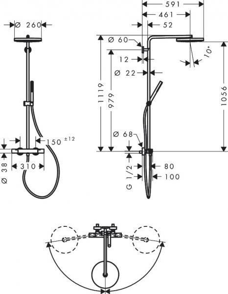 hansgrohe Pulsify S Puro 260 Showerpipe 1jet m/EcoSmart og Ecostat Fine - Børstet bronze