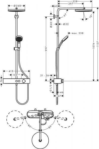 hansgrohe Pulsify S Showerpipe 1jet m/ShowerTablet Select 400 - Mat hvid