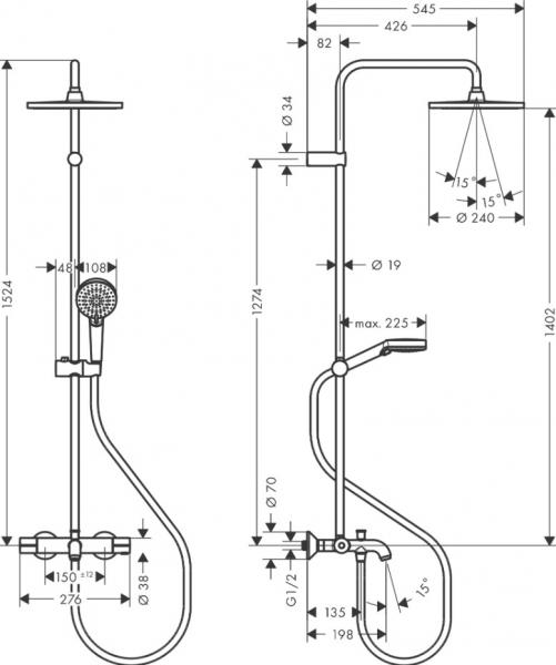 hansgrohe Vernis Blend 240 showerpipe 1jet m/kartermostat - Mat sort