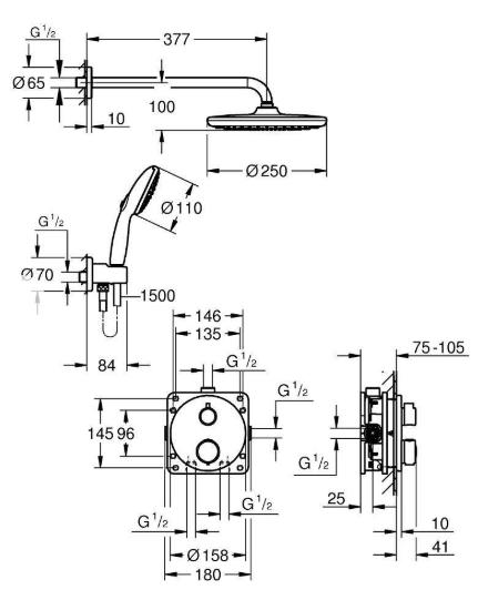 Grohe Precision Thermostat indbygningsbrusesystem - Mat sort