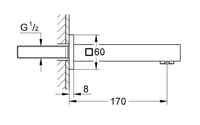 Grohe Cube karudløb 170mm til indbygning