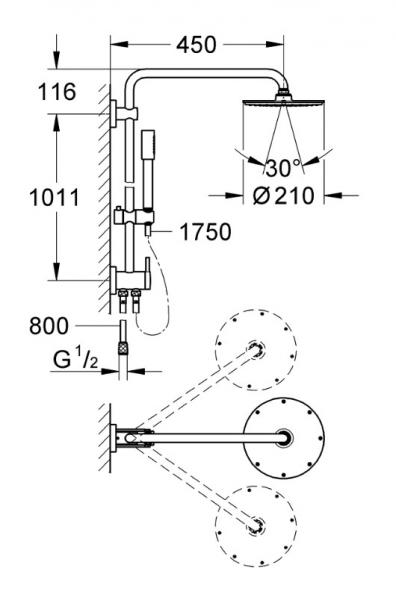 Grohe Rainshower brusesystem 210 m/omskifter