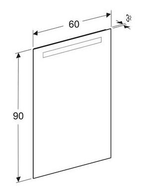 Geberit Option Basic Square spejl m/lys i top - 60 x 90 cm