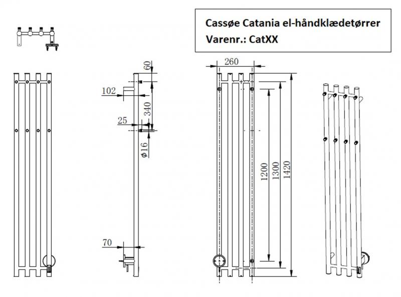 Cassøe Catania håndklædetørrer - 26x142 cm - Børstet stål