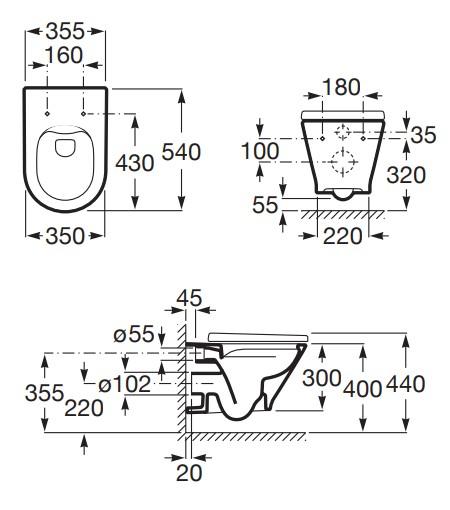 Laufen Roca Gap round RIMless toiletpakke inkl. sæde m/soft-close, mellem cisterne og messing betjening