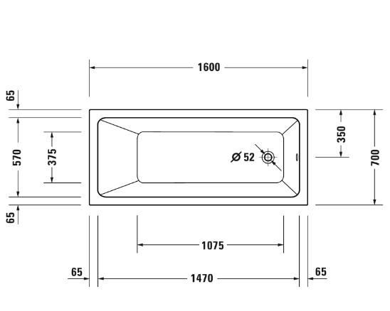 Duravit No.1 badekar t/indbygning - 160 x 70 - 1 ryglæn