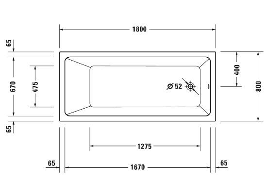 Duravit No.1 badekar t/indbygning - 180 x 80 - 1 ryglæn