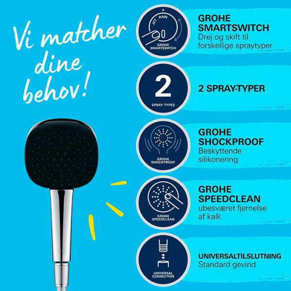 Grohe Vitalio Comfort 110 håndbruser 2 sprays inkl. bruseslange