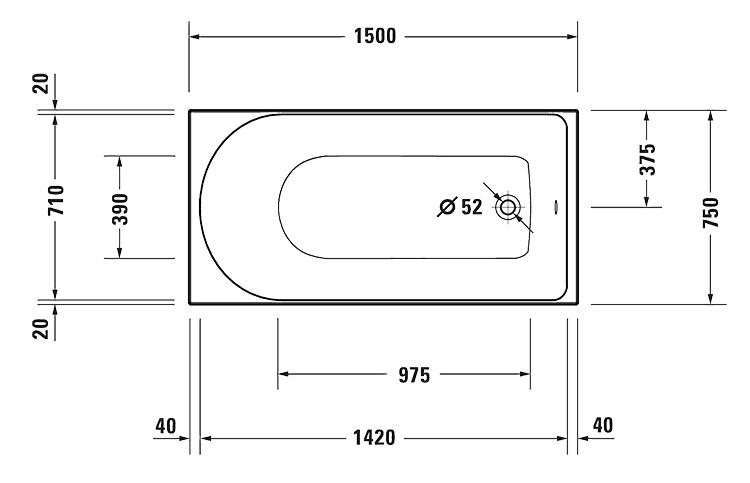 Duravit D-Neo komplet badekar til indbygning  150 x 75 cm