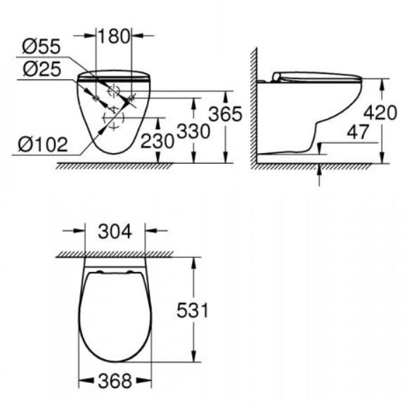 Grohe Bau Rimless toiletpakke inkl. sæde m/softclose, cisterne og messing betjening