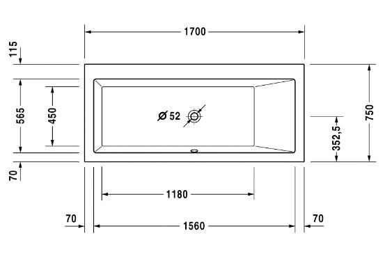 Duravit Vero rektangulært badekar 1700x750 - Ryglæn højre