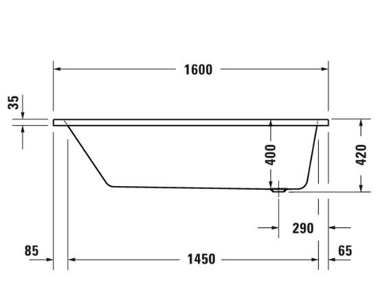 Duravit No.1 badekar t/indbygning - 160 x 70 - 1 ryglæn