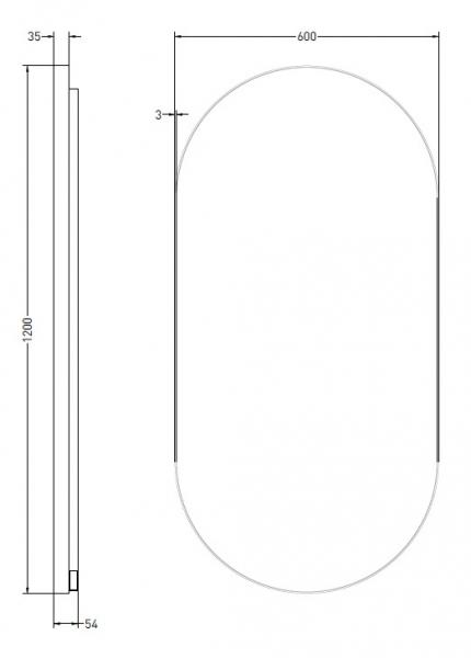 Sanibell Ink SP21 ovalt spejl m/backlight, varme og sensor 60 x 120 - Børstet gunmetal