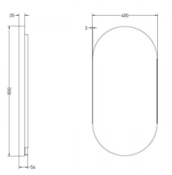 Sanibell Ink SP21 ovalt spejl m/backlight, varme og sensor 40 x 80 - Mat sort