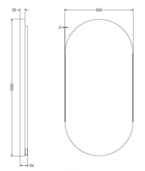 Sanibell Ink SP21 ovalt spejl m/backlight, varme og sensor 50 x 100 - Mat sort
